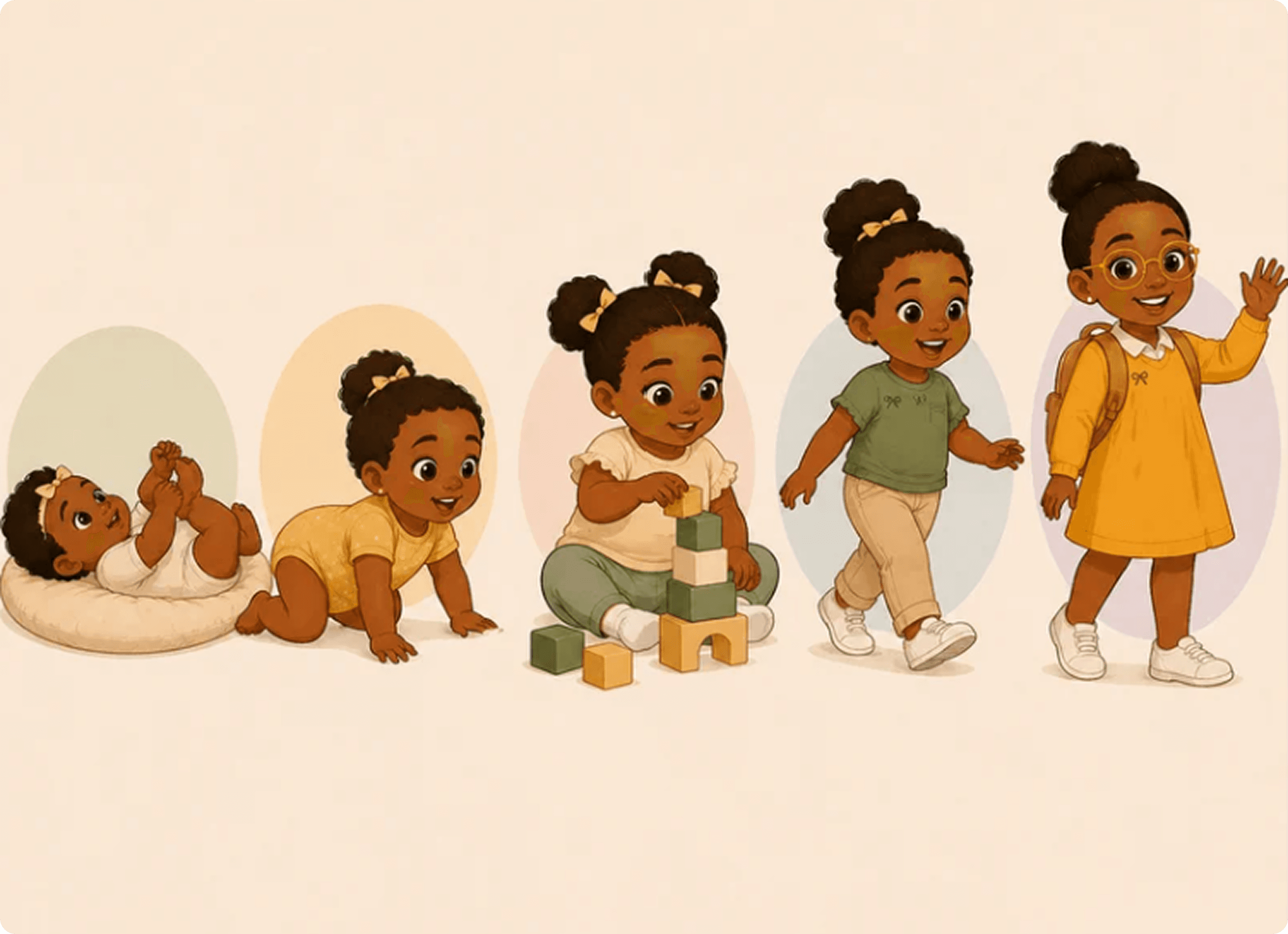 A baby shown through different stages of early development